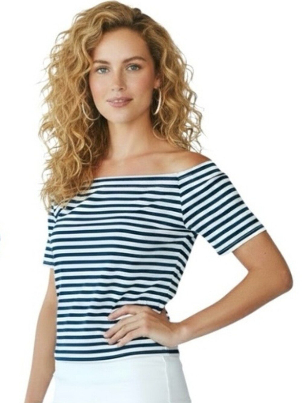 J McLaughlin Kay 3/4 Sleeve  Pink Stripe Boatneck Top